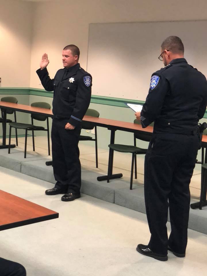 Antioch Police Officer Erik Nilsen being sworn in